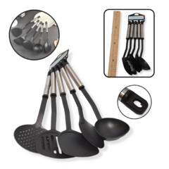 Imagen de Set Cocina X 5 Utensilios espatula cucharon Cocinar Nylon Negro Mango Metal