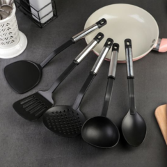 Set Cocina X 5 Utensilios Cocinar Nylon Negro Mango Metal - tienda online