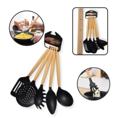 Set X5 Utensilios Kit Cocina Mango Plástico Cocina Bazar