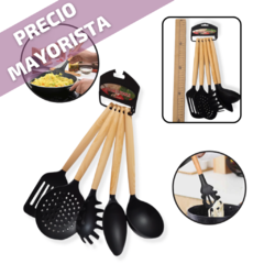 Set cocina X5 Utensilios espatula cucharon Kit Mango Plástico Cocina Bazar