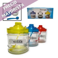 Set Recipientes x3 unidades leyenda, vidrio y plastico