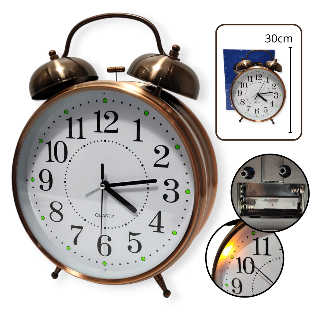 Reloj Despertador Grande Analógico Metal Campana Vintage