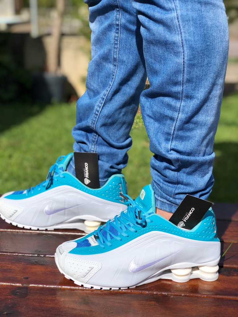Nike Shox R4 Azul bebe Branco OutletFranco