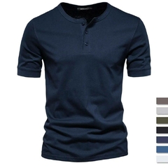 Camisa Masculina de Manga Curta Gola Henley Casual