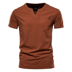 Camiseta Masculina Manga Curta Henley Premium