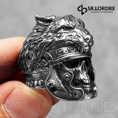 Anel de Caveira Masculino Gladiador Lobo Aço Inoxidável - comprar online