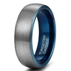 Anel Masculino Azul Escovado Tungstênio 6mm