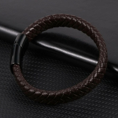 Pulseira Masculina Classica de Couro Legítimo Fecho de Aço Inoxidável na internet