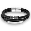 Pulseira Masculina de Couro Viking Aço Inox Fecho Magnético