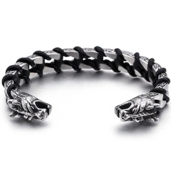 Bracelete Masculino Aço Inox e Couro Rockes - comprar online