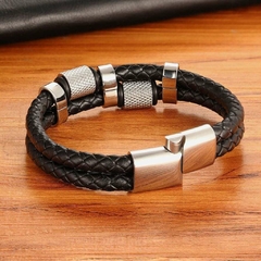 Imagem do Pulseira Masculina Space de Couro e Aço Inox Premium