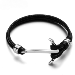 Pulseira Masculina Ancora de Couro e Aço Inoxidável - Pulseiras e Acessórios Masculino | Sr Lordre