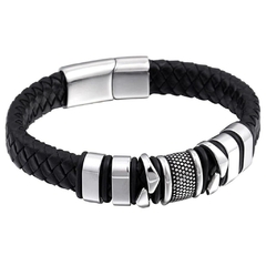 Pulseira Masculina Raros de Couro e Aço Inoxidável Fecho Magnético - loja online