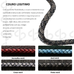 Pulseira Masculina Elegrand de Couro Legitimo e Aço Inox Luxo