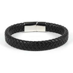 Pulseira Masculina Classica de Couro Legítimo Fecho de Aço Inoxidável - comprar online