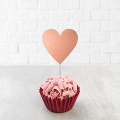 Topper Coração para Brigadeiros, Docinhos e Cupcakes - Rose Gold - 8 unidades