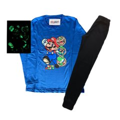 Pijama MARIO BROSS Glow Brilla en la oscuridad 100% algodón peinado premium. T4 al 14. no - OSURRIN