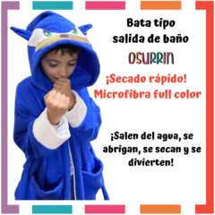 Bata Salida de Baño SONIC Toalla Toallon Tipo Disfraz con CRESTA