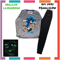 Pijama SONIC estampa GLOW que BRILLA en la oscuridad 100% algodón peinado premium en internet