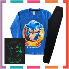 Pijama SONIC estampa GLOW que BRILLA en la oscuridad 100% algodón peinado premium