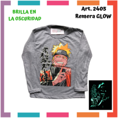 Remera ML GLOW que BRILLA en la oscuridad 100% algodón peinado premium NARUTO