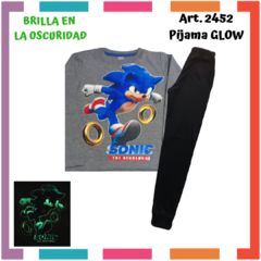 Pijama SONIC estampa GLOW que BRILLA en la oscuridad 100% algodón peinado premium - comprar online