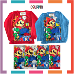 Remera algodón manga larga estampa clásica de personajes: Mario Bros