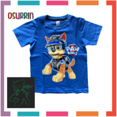 Remera M/C GLOW que BRILLA en la oscuridad 100% algodón peinado premium PATRULLA CANINA - PAW PATROL - tienda online