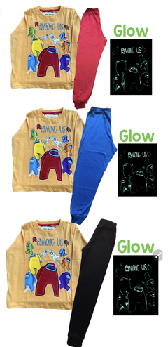 Imagen de Pijama AMONG US estampa GLOW que BRILLA en la oscuridad 100% algodón peinado premium