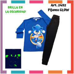 Pijama SONIC estampa GLOW que BRILLA en la oscuridad 100% algodón peinado premium