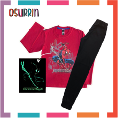 Pijama HOMBRE ARAÑA estampa GLOW que BRILLA en la oscuridad 100% algodón peinado premium - comprar online