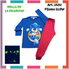 Pijama SONIC estampa GLOW que BRILLA en la oscuridad 100% algodón peinado premium en internet