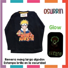 Remera ML GLOW que BRILLA en la oscuridad 100% algodón peinado premium NARUTO - OSURRIN