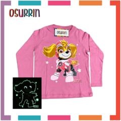 Pijama SKYE Patrulla Canina Paw Patrol estampa GLOW que BRILLA en la oscuridad 100% algodón peinado premium - comprar online