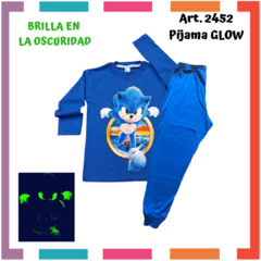 Pijama SONIC estampa GLOW que BRILLA en la oscuridad 100% algodón peinado premium - comprar online