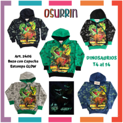 Buzo con Capucha DINOSAURIO con estampa GLOW Brilla en la oscurid - comprar online