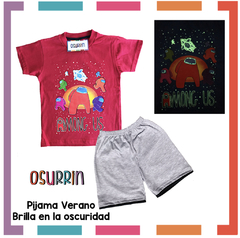 Pijama Verano AMONG US SPACE Remera + Short estampa GLOW que BRILLA en la oscuridad 100% algodón peinado premium - comprar online