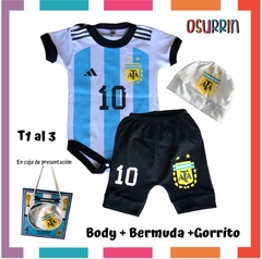 Conjunto AFA Argentina Body + Bermuda + Babero en CAJITA DE PRESENTACIÓN - comprar online
