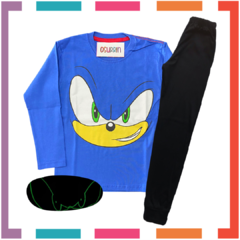 Pijama SONIC estampa GLOW que BRILLA en la oscuridad 100% algodón peinado premium