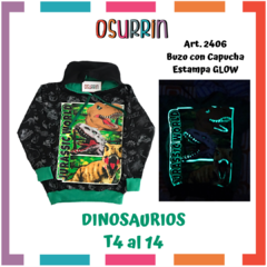 Buzo con Capucha DINOSAURIO con estampa GLOW Brilla en la oscurid - tienda online