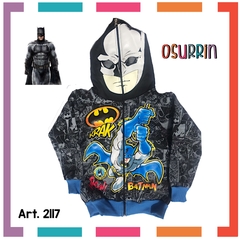 Campera Doble Frisa Capucha con Máscara y Bolsillos. Estampas Super Heroes. T4 AL 12. - OSURRIN