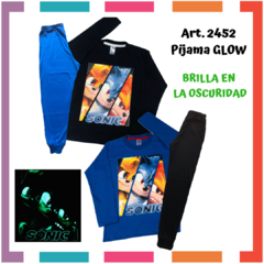 Pijama SONIC estampa GLOW que BRILLA en la oscuridad 100% algodón peinado premium