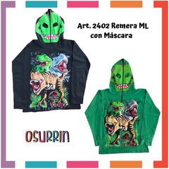 Remera de algodón con máscara y estampa de DINOSAURIO T4 al 14. - comprar online