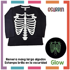 Remera ML GLOW que BRILLA en la oscuridad 100% algodón peinado premium ESQUELETO - comprar online