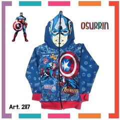 Campera Doble Frisa Capucha con Máscara y Bolsillos. Estampas Super Heroes. T4 AL 12. - comprar online