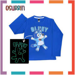 Pijama BLUEY estampa GLOW que BRILLA en la oscuridad 100% algodón peinado premium - comprar online