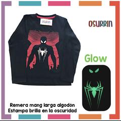 Remera ML GLOW que BRILLA en la oscuridad 100% algodón peinado premium HOMBRE ARAÑA