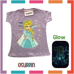 Pijama Verano FROZEN ELSA Remera + Short ESTAMPA GLOW QUE BRILLA EN LA OSCURIDAD 100% ALGODÓN PEINADO PREMIUM - comprar online