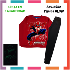 Pijama HOMBRE ARAÑA estampa GLOW que BRILLA en la oscuridad 100% algodón peinado premium