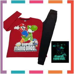 Pijama MARIO BROSS Glow Brilla en la oscuridad 100% algodón peinado premium. T4 al 14. no en internet